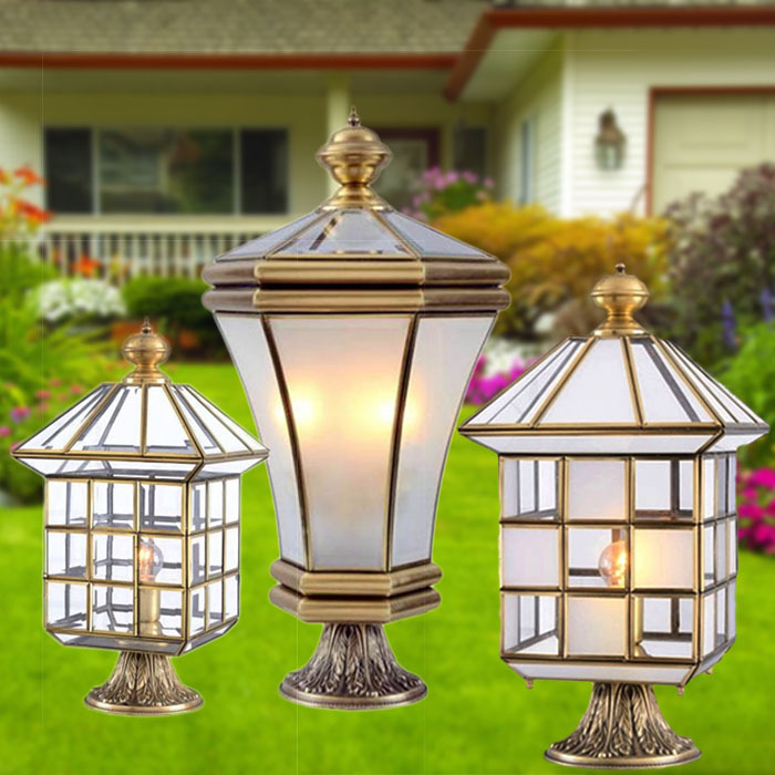 Pure copper European waterproof outdoor enclosure Pillar lamps villa door post lamp soldered yard pillar lamps