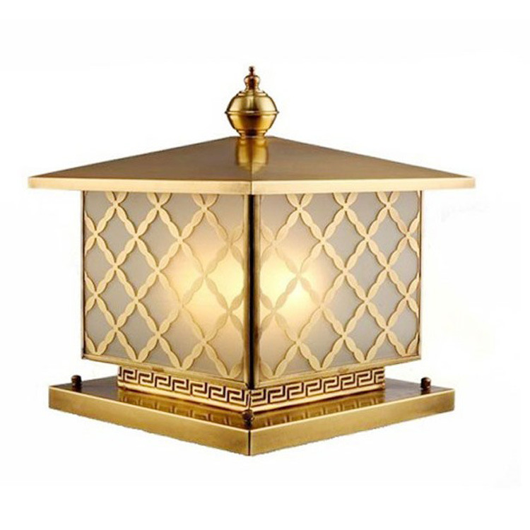 European brass column head lamp villa pillar copper wall head lamp outdoor waterproof garden wall door post lamp