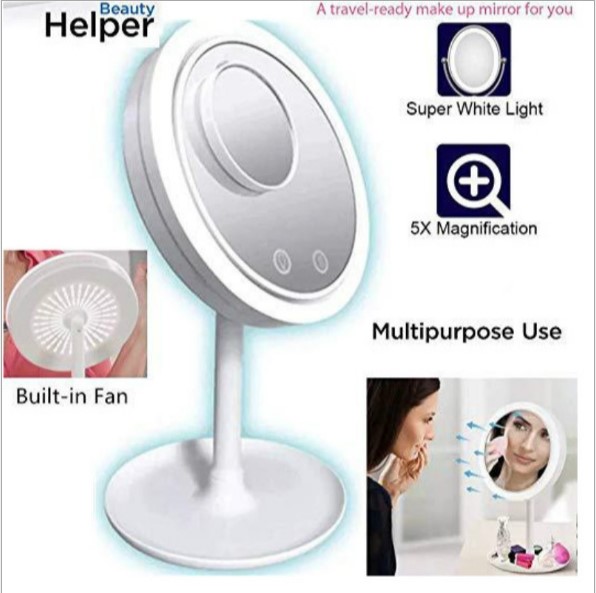 Desktop sweat-free makeup Mirror triad with fan LED light Beauty Breeze Mirror Application Scenario