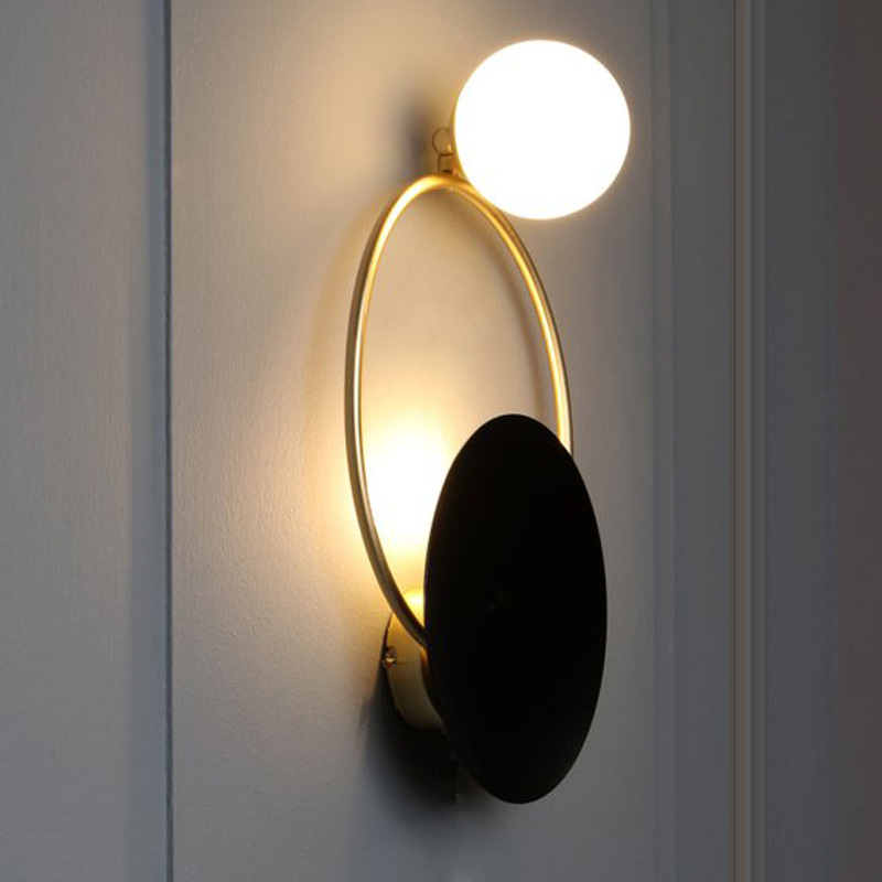 Post modern light luxury new Chinese neoclassical sales room study wall lamp art dining room LED ring wall lamp