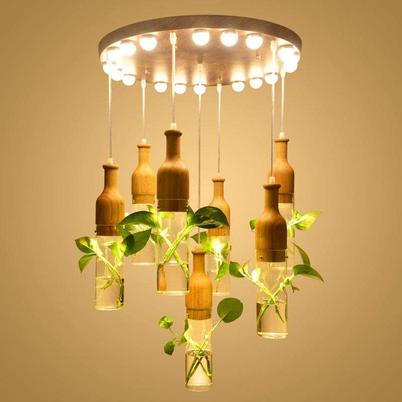 Chandelier Modern simple creative bar plant chandelier restaurant cafe single head wine bottle glass LED chandelier