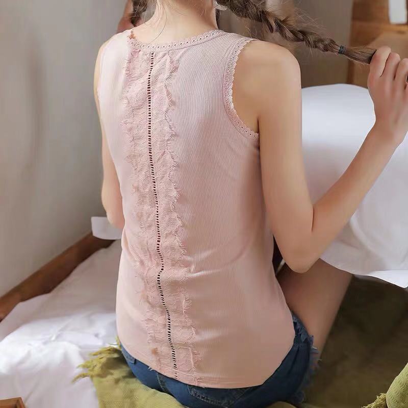 性感镂空美背吊带背心女内搭夏季黑色蕾丝打底衫无袖宽松上衣外穿