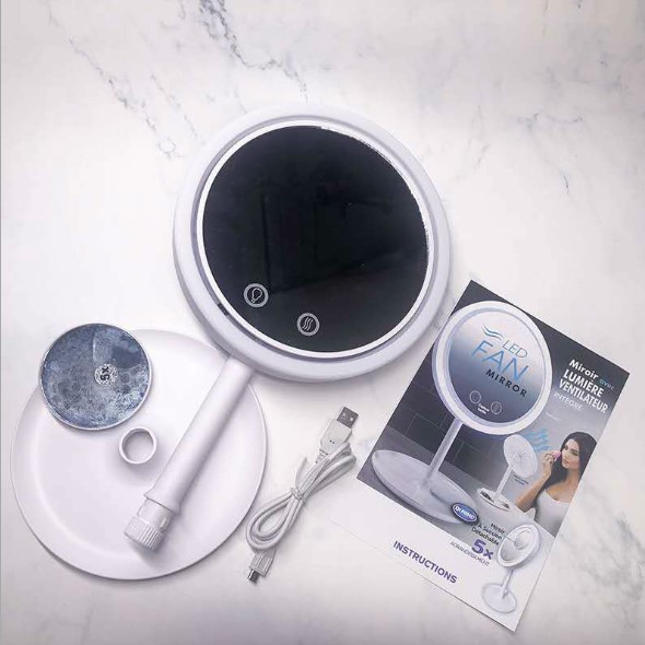 Desktop sweat-free makeup Mirror triad with fan LED light Beauty Breeze Mirror full figure