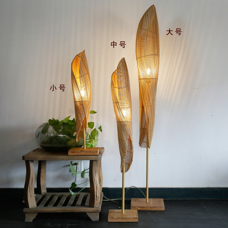 Retro bamboo creative floor lamp desk lamp rattan art weaving project custom Villa hotel image project villa lamp details Picture