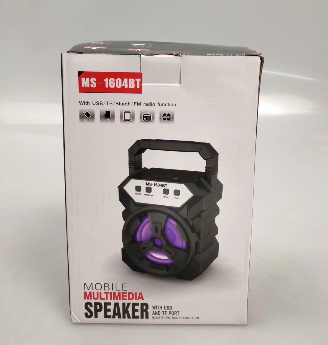 MS1601 Portable mini wireless Bluetooth speaker, radio card, outdoor speaker with 7-color light, shockproof Item Picture
