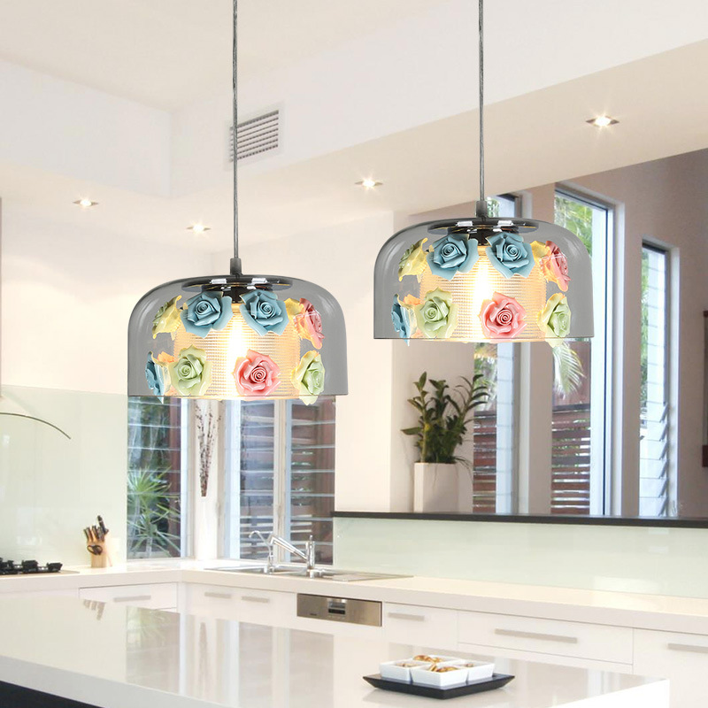 Flower and plant chandelier glass dining chandelier hotel romantic rose chandelier single head bar table lamp