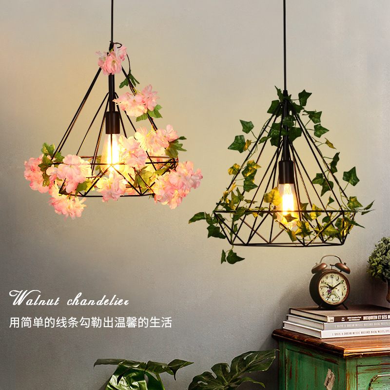 Walnut plant chandelier sakura bar bar milk tea shop restaurant decoration creative diamond bar lamps