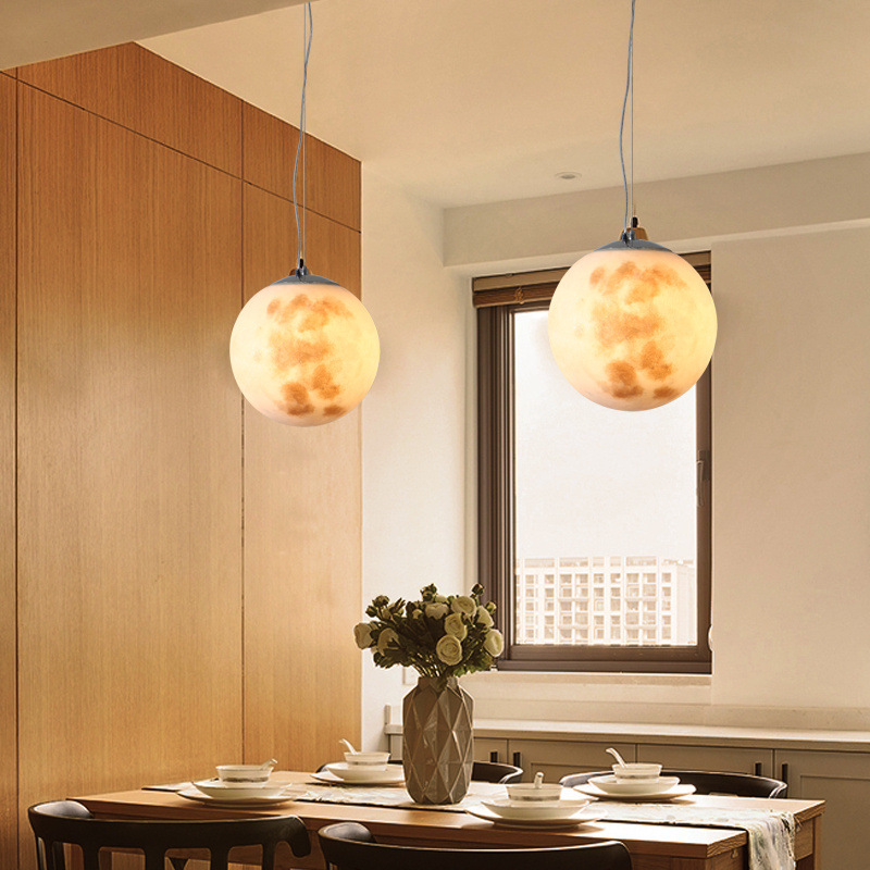 Modern simple creative restaurant balcony living room bedroom study moon ball single head moon chandelier