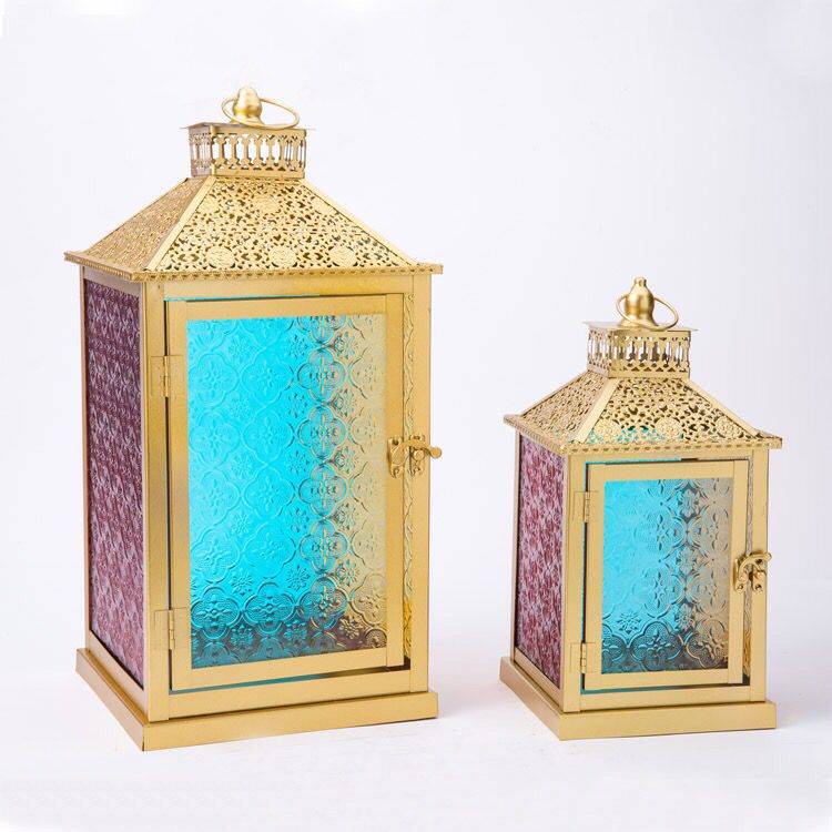 Northern Europe Middle East golden lantern religious decoration glass and iron work lantern home decoration Buddhist supplies candlestick