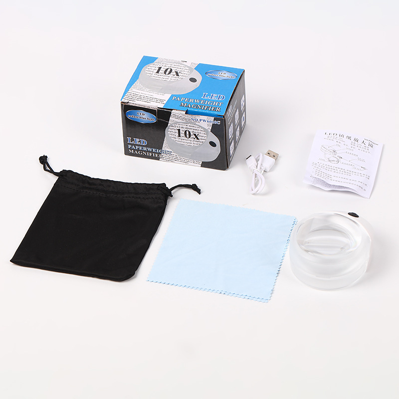 NOPW6010C充电式桌面高倍阅读放大镜 10倍带灯LED镇纸镜文镇镜细节图