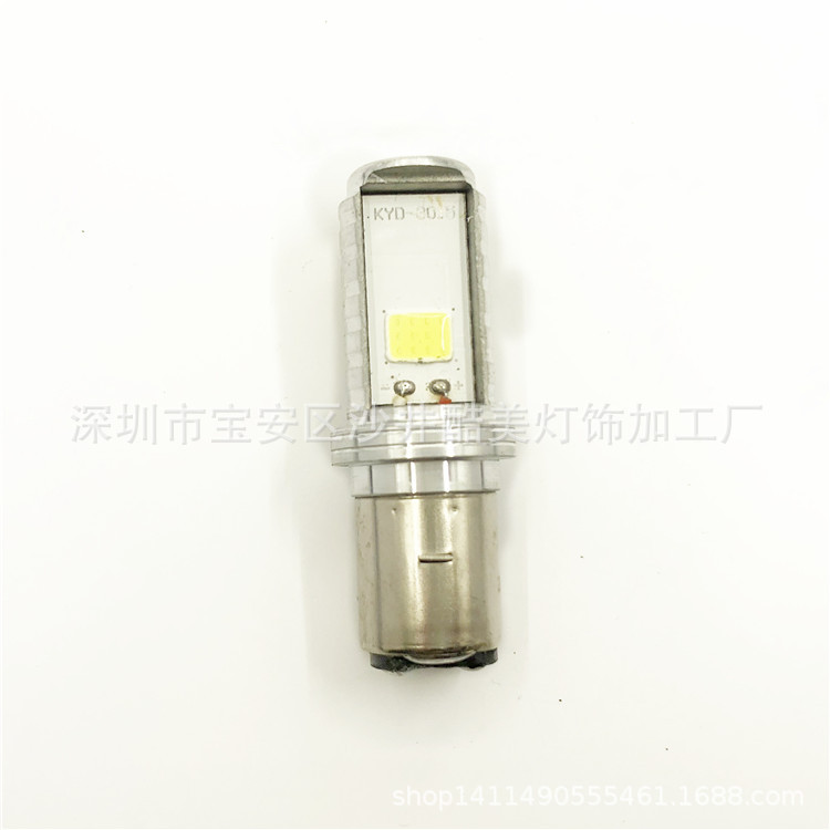 摩托车灯电动车LED前大灯三爪H4双面12-85V不分正负线便装远近光