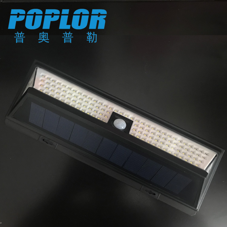 LED solar wall light 12W human body sensing courtyard wall light outdoor light 120 light on three sides Specification drawing