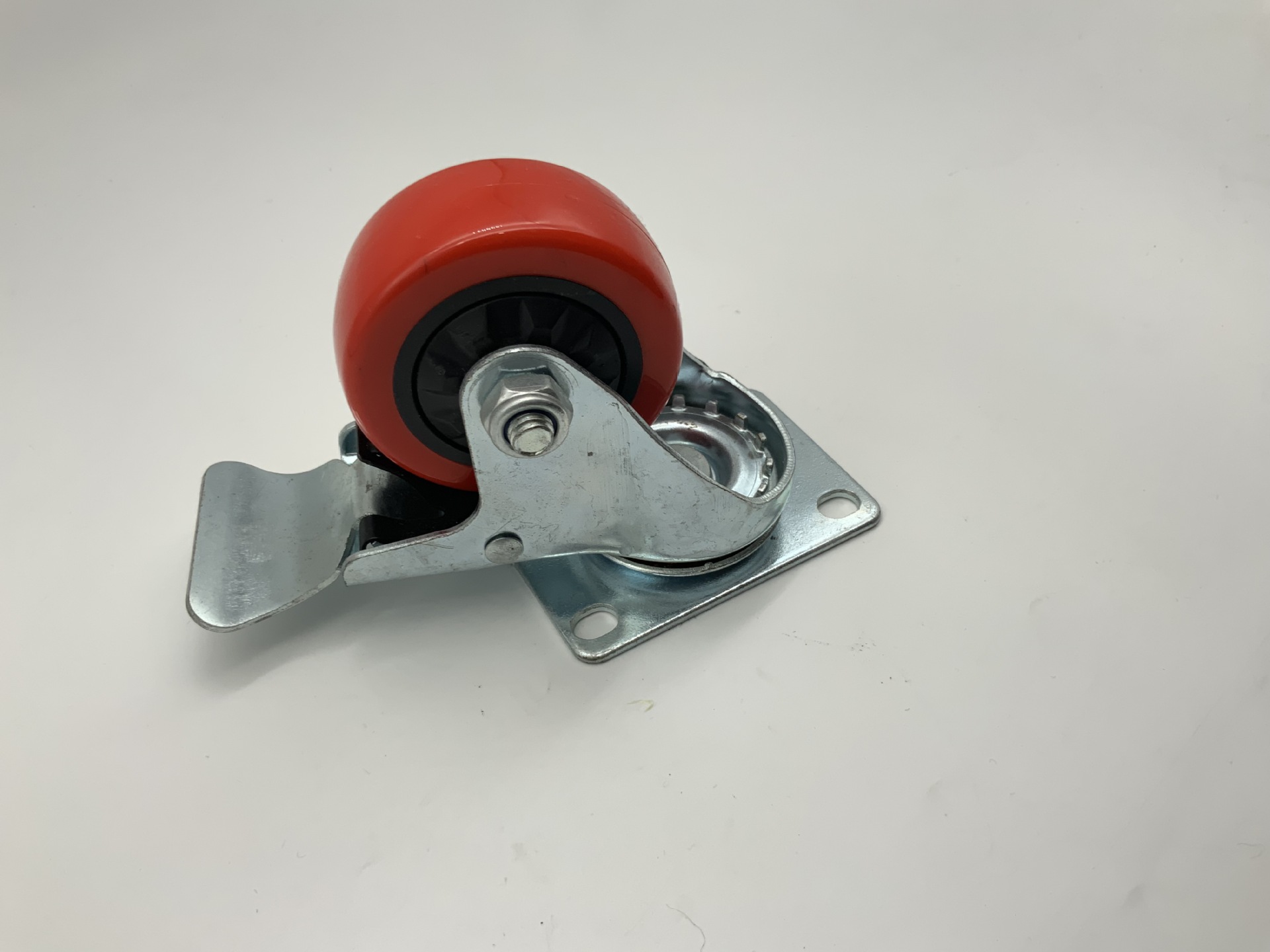 Red casters rubber flat bottom removable cardan brake casters
