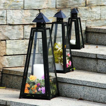Chinese portable outdoor large glass iron lantern candlestick soft decoration outdoor decoration craft lantern