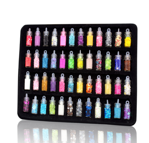 New custom DIY Slime Glitter Glitter glass beads Shell powder 48-color set glass nail ornaments