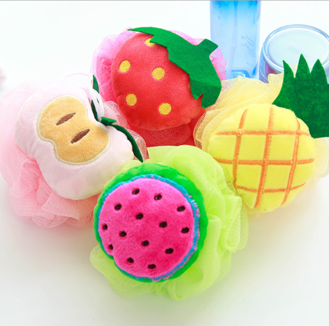 彩色水果造型洗澡沐浴球 浴室搓澡巾 可爱浴花 浴擦