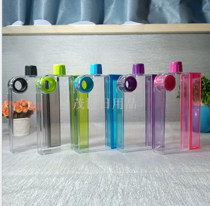 Square notebook cup sports easy plastic water cup creative simple flat kettle 360ML