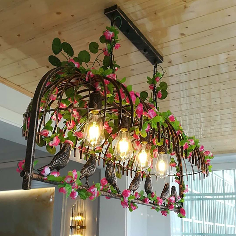 Ironwork bird cage chandelier personalized Nordic retro industrial style restaurant lamp bar cafe creative bird chandelier
