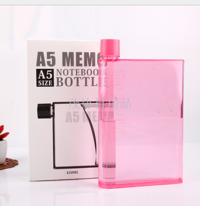 420mlA5方形笔记本杯PS运动随手塑料水杯子创意扁水壶厂家直销
