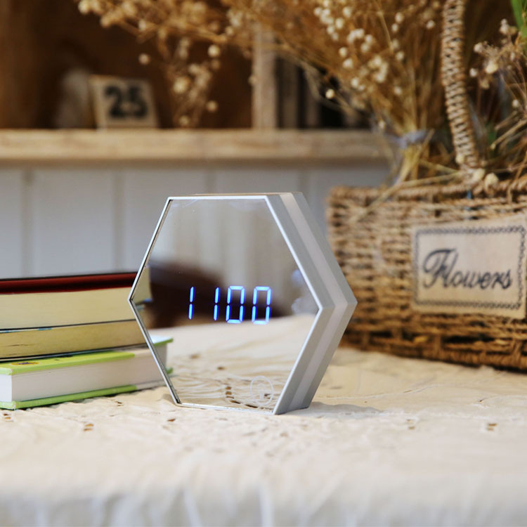 Mirror digital multi-function Rechargeable LED night light Makeup mirror light Alarm clock decorative mirror light