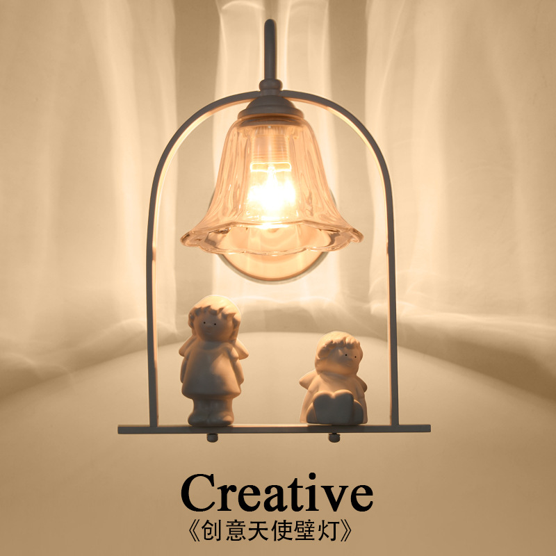 Children's room bedroom bedside lamp American simple wedding room European living room angel wall lamp