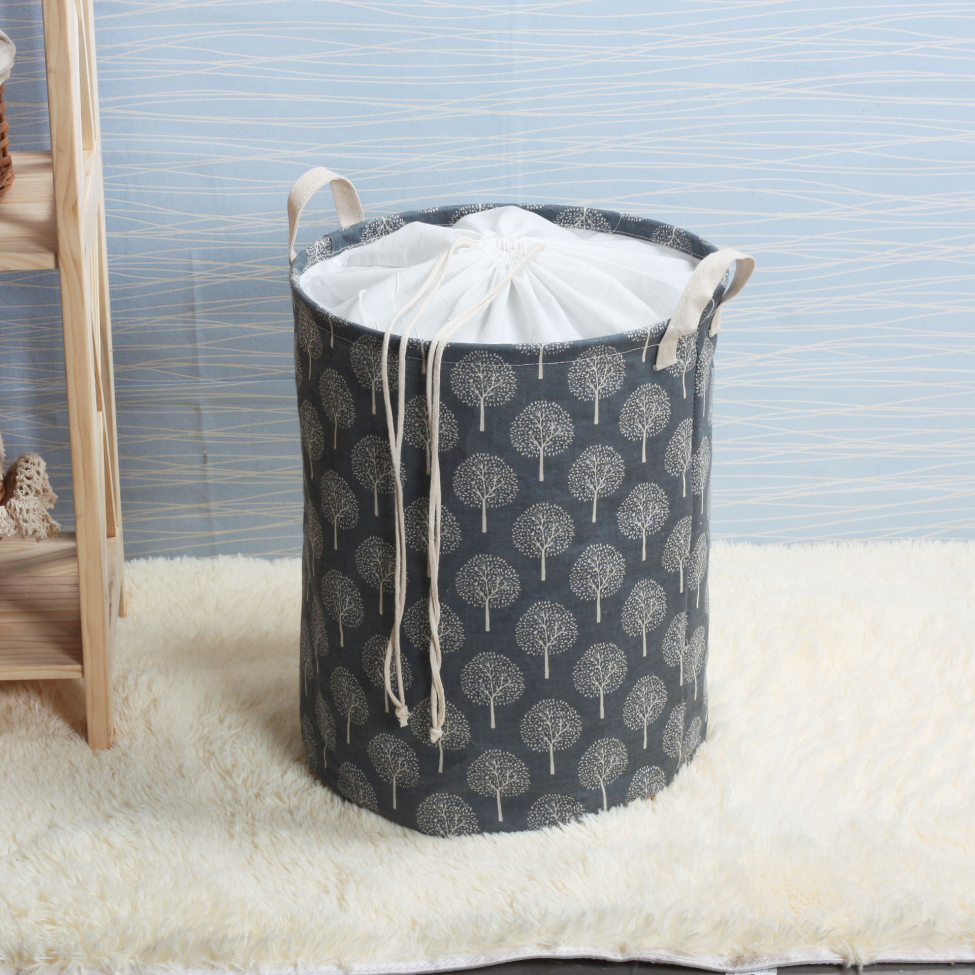 Simple Foldable Sundries Storage Bucket Bundle Mouth Cotton Linen Folding Dirty Laundry Basket Toy Sundries Storage Box Multi-Color