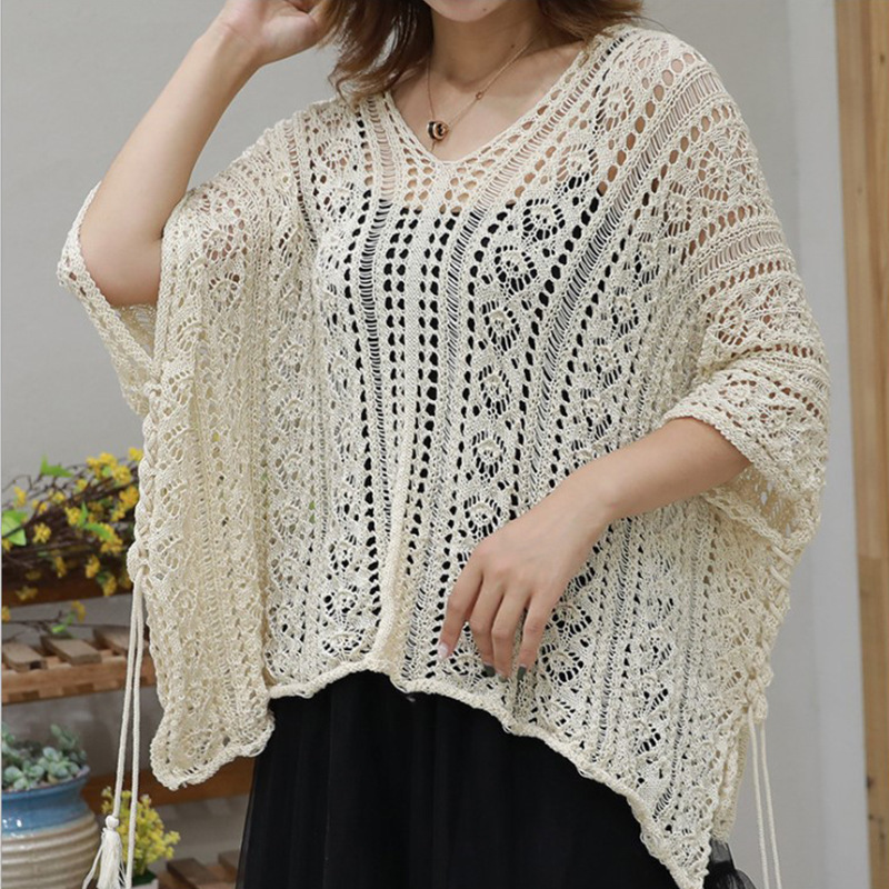 New European And American Knitted Hollow-Out Shawl Women Loose Sun Protection Clothes Women Swimsuit Coat Women Cover The Same Type Of Douyin details Picture