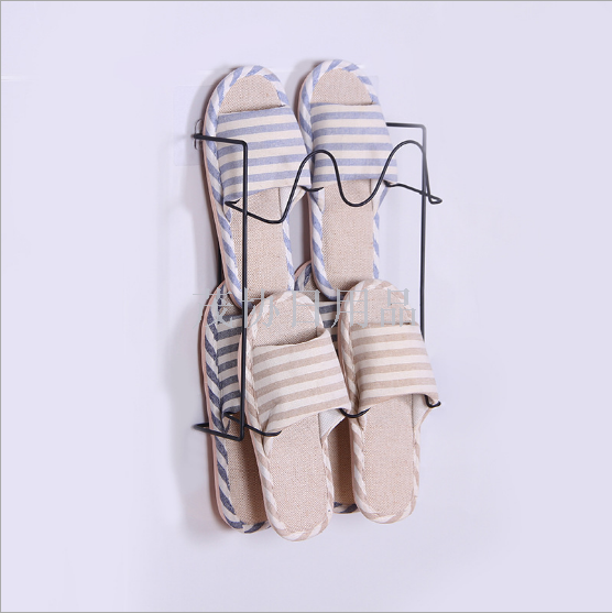 Bathroom double iron art slipper rack Creative adhesive nail free bathroom simple slipper storage rack
