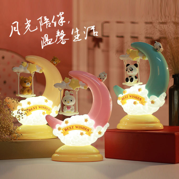 Cartoon moon lamp room decoration modelling lamp cute children room animal small night lamp