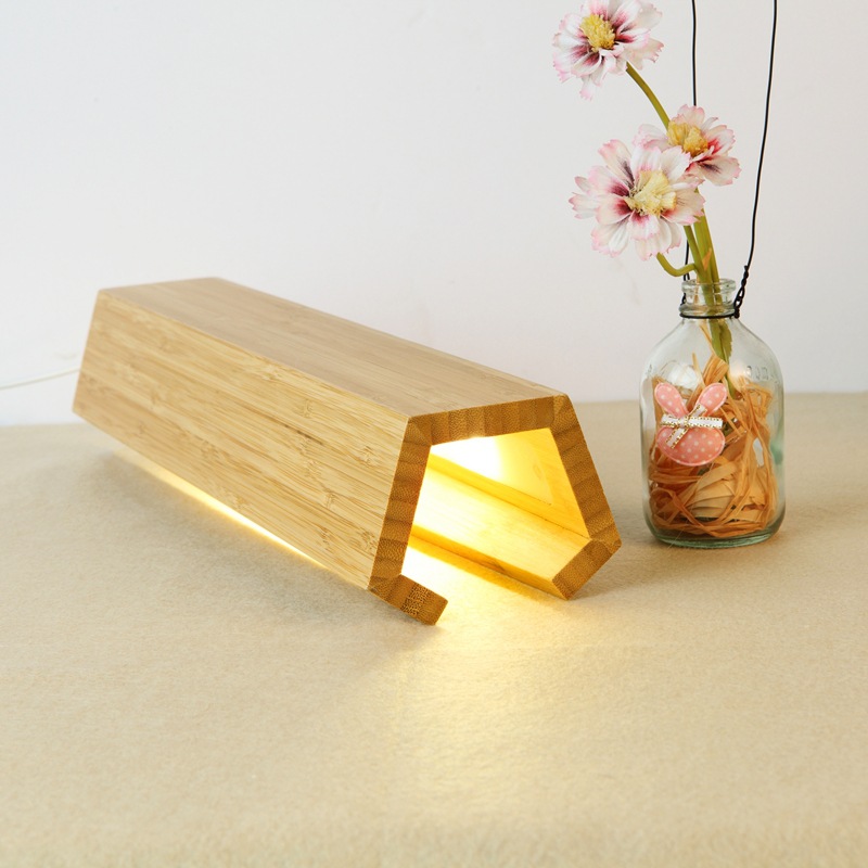 Bamboo wood five-point LED lamp creative desktop bedside lamp leB small night Light Decoration gift