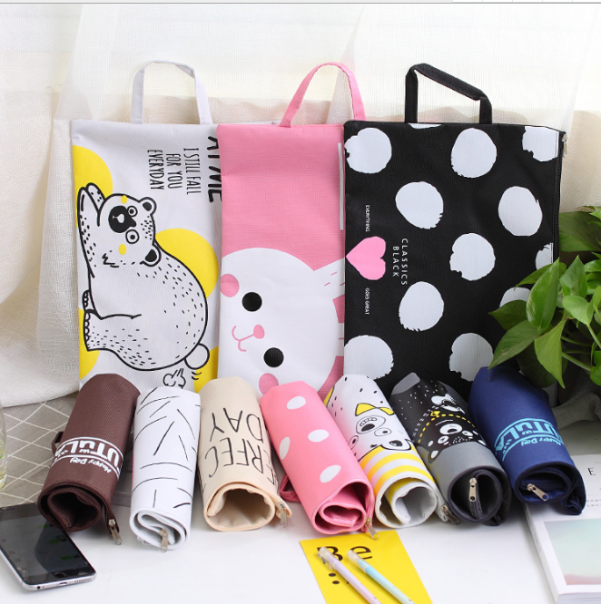New Korean cartoon zipper large-capacity A4 file bag, student tote bag, women's Oxford information bag can be customized details Picture