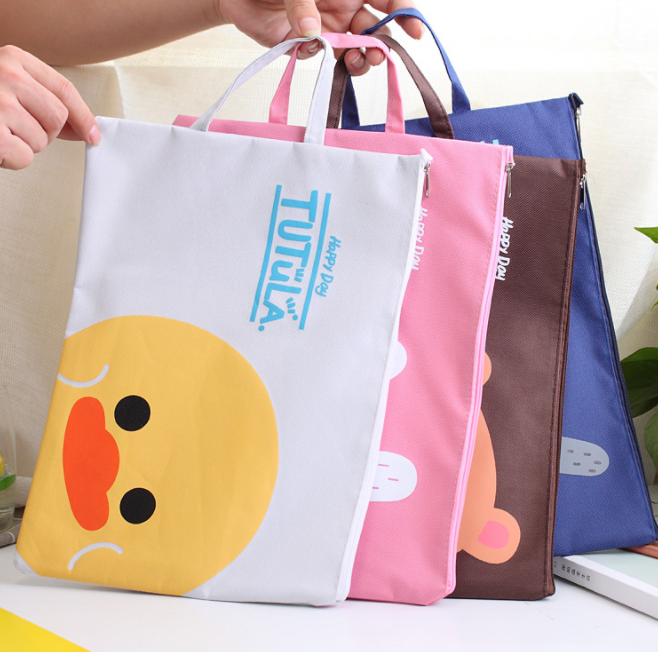 New Korean cartoon zipper large-capacity A4 file bag, student tote bag, women's Oxford information bag can be customized