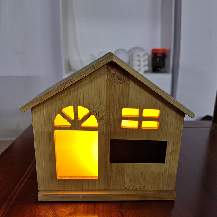USB charging bamboo house clock small night light clap induction light Christmas creative gift LED clock lamp Specification drawing