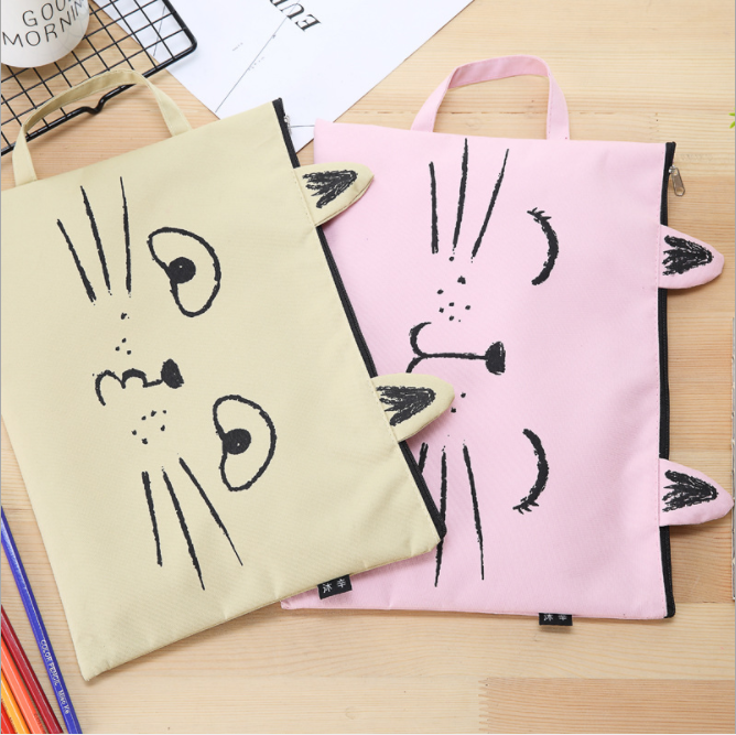 Cute cat zipper canvas file bag, student stationery cartoon test paper storage bag, handbag details Picture