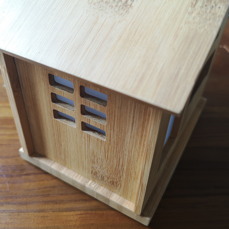 USB charging bamboo house clock small night light clap induction light Christmas creative gift LED clock lamp details Picture