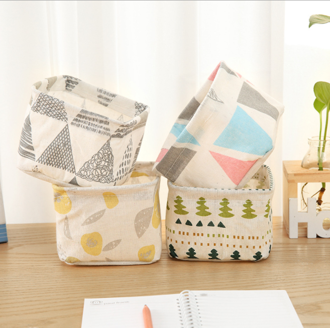 Self-produced and self-marketed cotton and linen desktop storage box Desk stationery storage basket Dresser cosmetics storage box pen holder