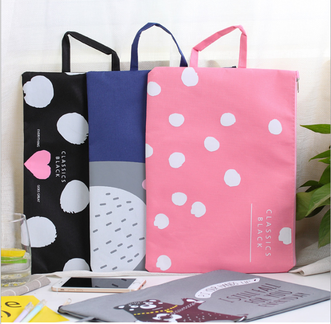 New Korean cartoon zipper large-capacity A4 file bag, student tote bag, women's Oxford information bag can be customized Specification image