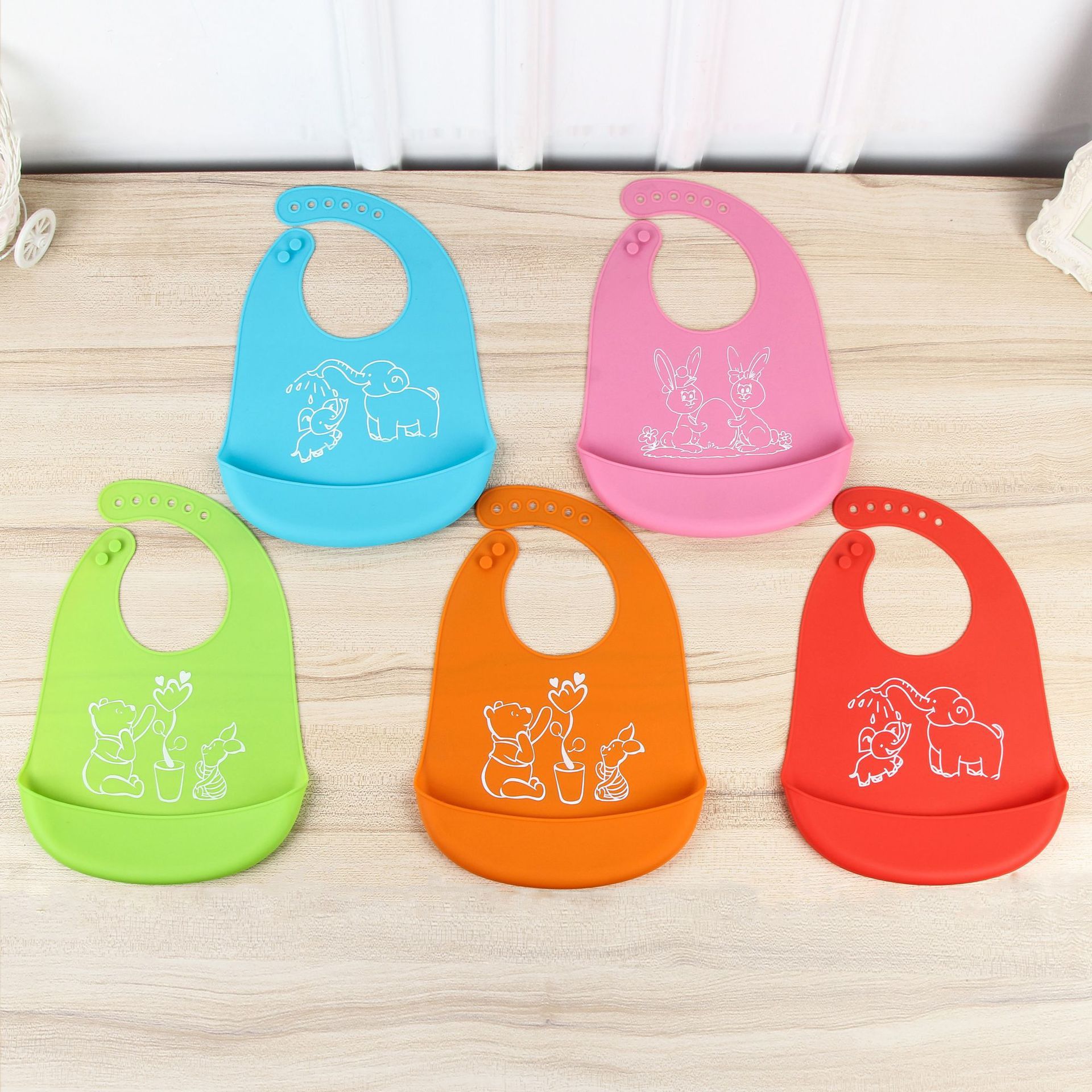 Baby Bib Silicone Saliva Pocket Waterproof Bib Food Bib Can Be Printed details Picture