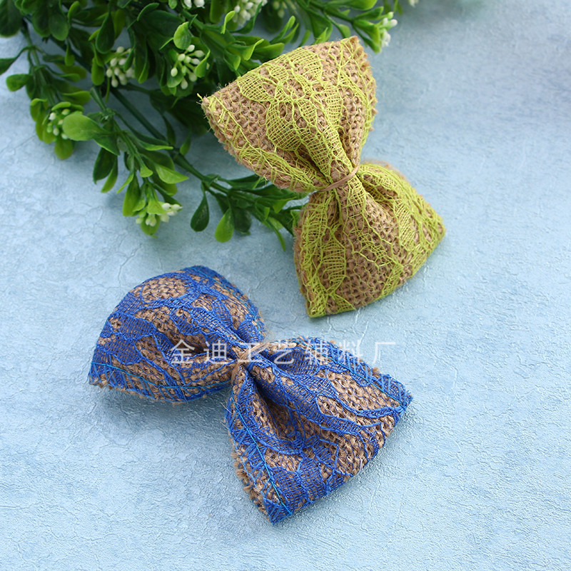 Factory direct sales, cross-border exclusive supply, jute colored lace covered with bows, Christmas and wedding bouquet decoration details Picture