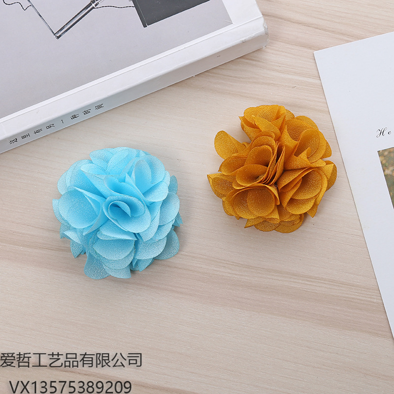 Factory Direct Sales Cross-Border Dedicated To South Korea Chiffon Fabric Flower Hairpin Flower Handmade Diy Footwear And Hat Flower Wholesale details Picture