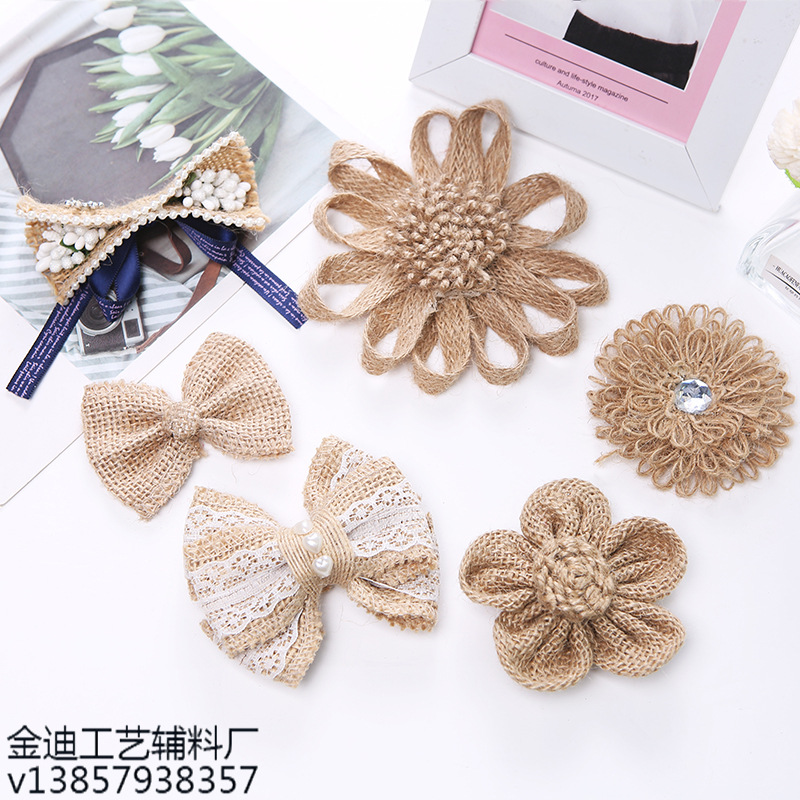 厂家直销跨境专供手工制布艺蝴蝶结 DIY手工服饰帽子装饰花定制