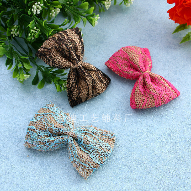Factory direct sales, cross-border exclusive supply, jute colored lace covered with bows, Christmas and wedding bouquet decoration Specification image