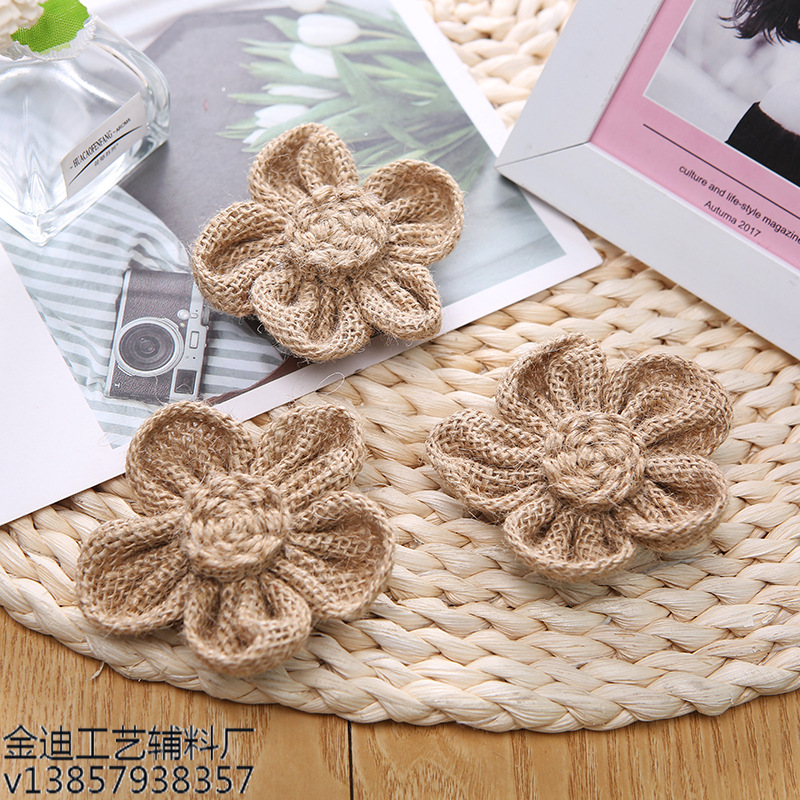 厂家直销跨境专供鞋花帽花圣诞婚庆派对装饰工艺麻布花黄麻手工花产品图