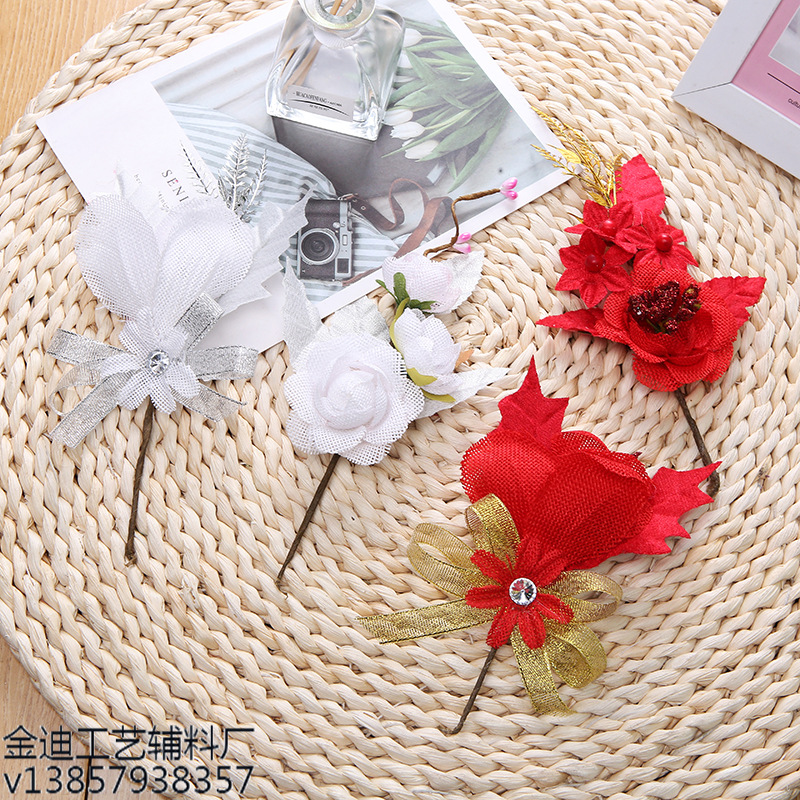 厂家直销跨境专供创意帽子衣服装饰花带枝麻布花手工制花DIY材料