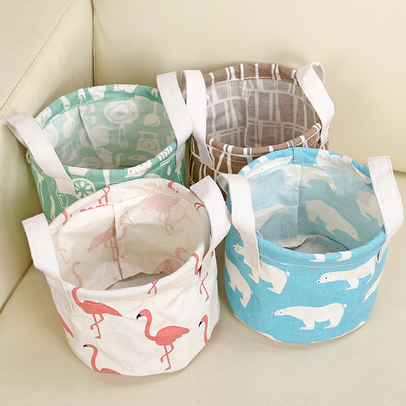 Desktop Small Round Bucket Storage Box Cloth Waterproof Storage Frame Debris Storage Basket Cosmetics Organizer Box Specification drawing