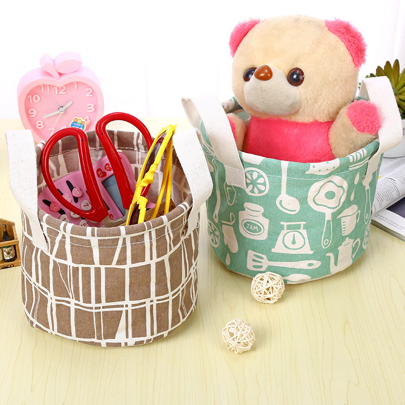Desktop Small Round Bucket Storage Box Cloth Waterproof Storage Frame Debris Storage Basket Cosmetics Organizer Box Application Scenario