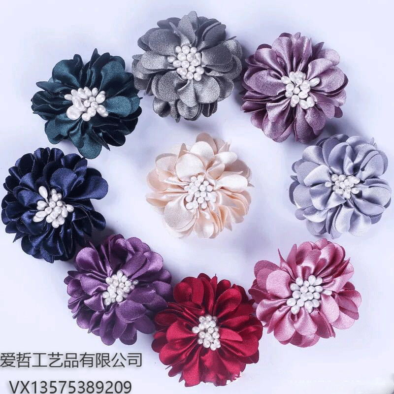 厂家直销跨境专供热销彩色绕边布艺花芯山茶花服饰鞋帽花女童发饰