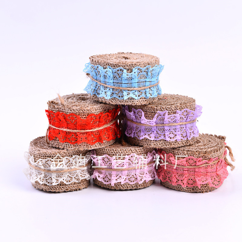 厂家直销跨境专供批发4cm*2m彩色打皱蕾丝麻布卷 DIY手工麻布卷详情图2