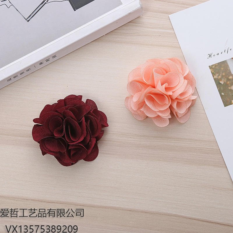 Factory Direct Sales Cross-Border Dedicated To South Korea Chiffon Fabric Flower Hairpin Flower Handmade Diy Footwear And Hat Flower Wholesale Application Scenario