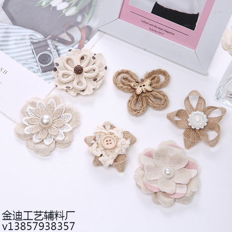 厂家直销跨境专供 婚庆派对服装装饰花麻布手工DIY服装辅料花批发